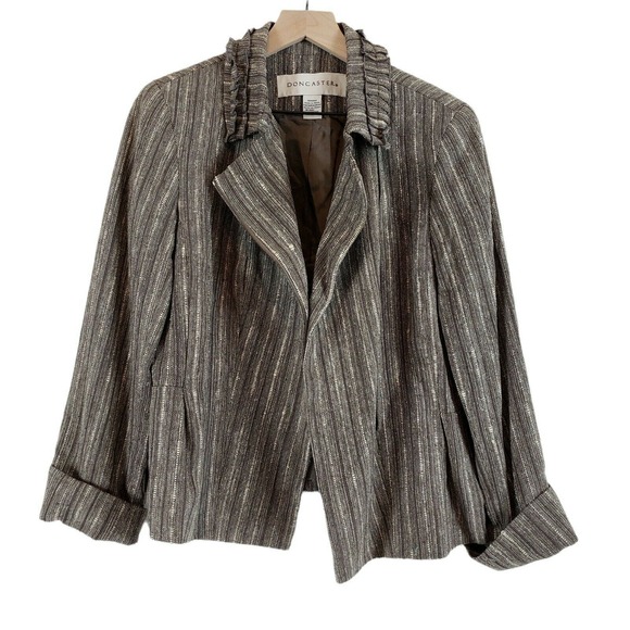 NEW!! Doncaster 100% Silk SIZE 12 Brown Tweed Career Short Blazer Jacket Zip Up - Picture 9 of 9